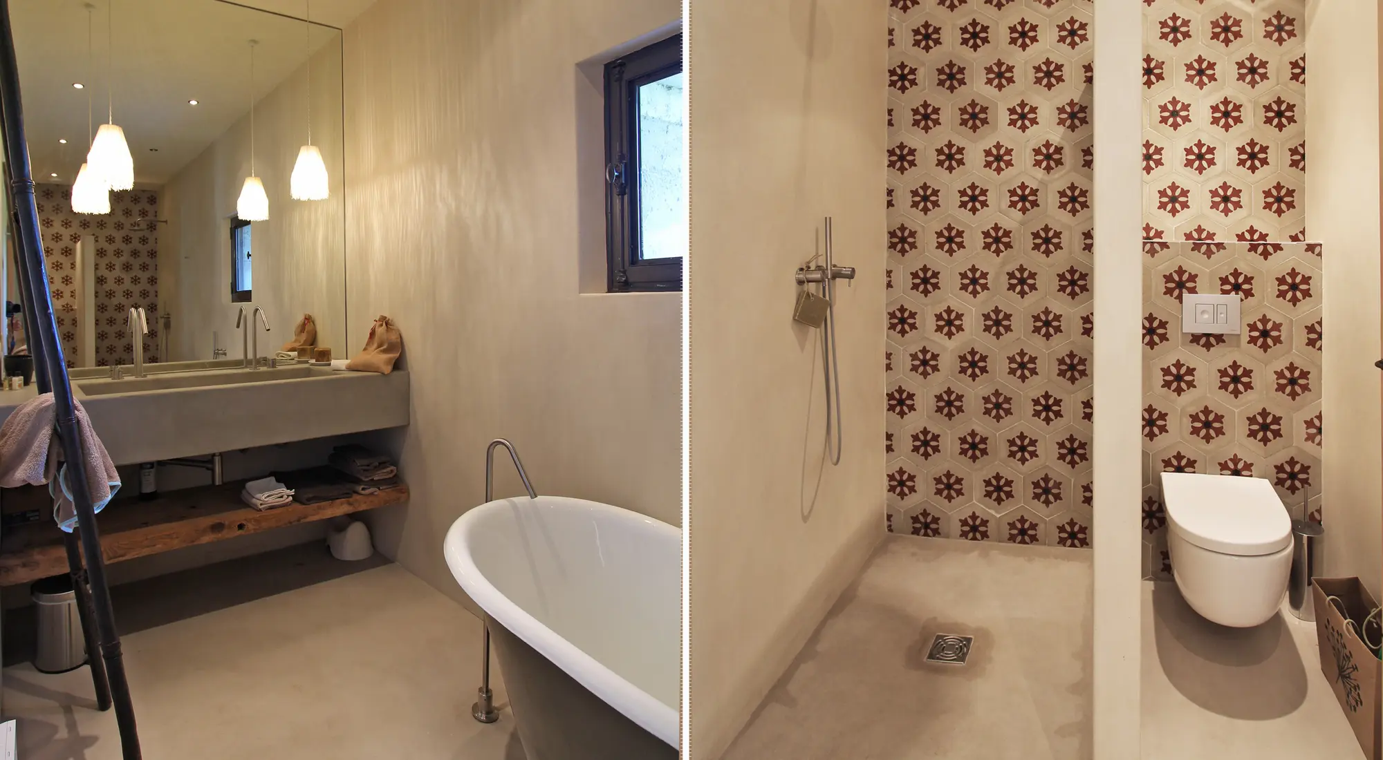 Salle de bain avec douche, baignoire + WC